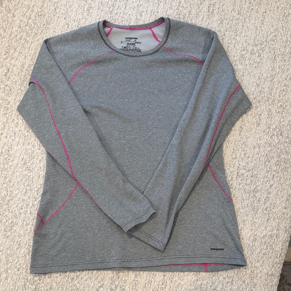 Patagonia Gray Long Sleeve Top with Pink Highlights